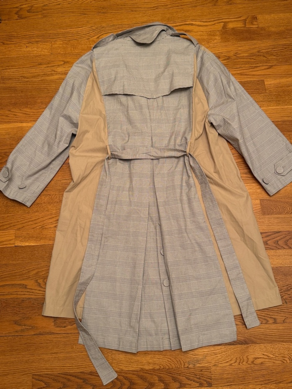 ZARA Woman Plaid Combination Double Breasted Trench Coat With Belt - Large - Picture 6 of 11